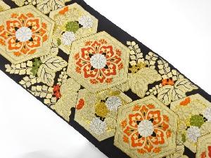 アンティーク　亀甲に華紋・菊・桐模様織り出し袋帯（着用可）